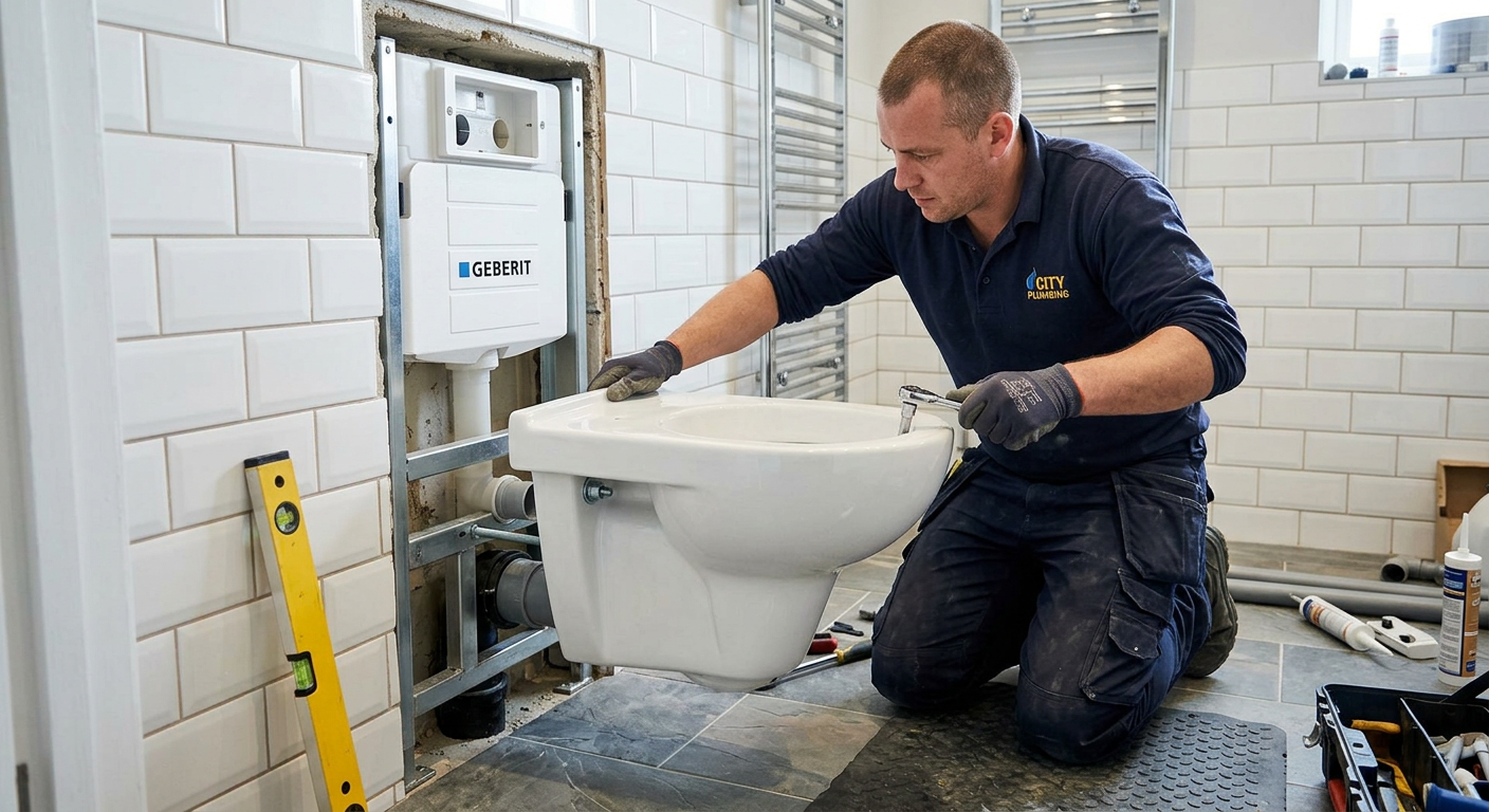 Pose de WC suspendu par un plombier professionnel à Saint-Denis