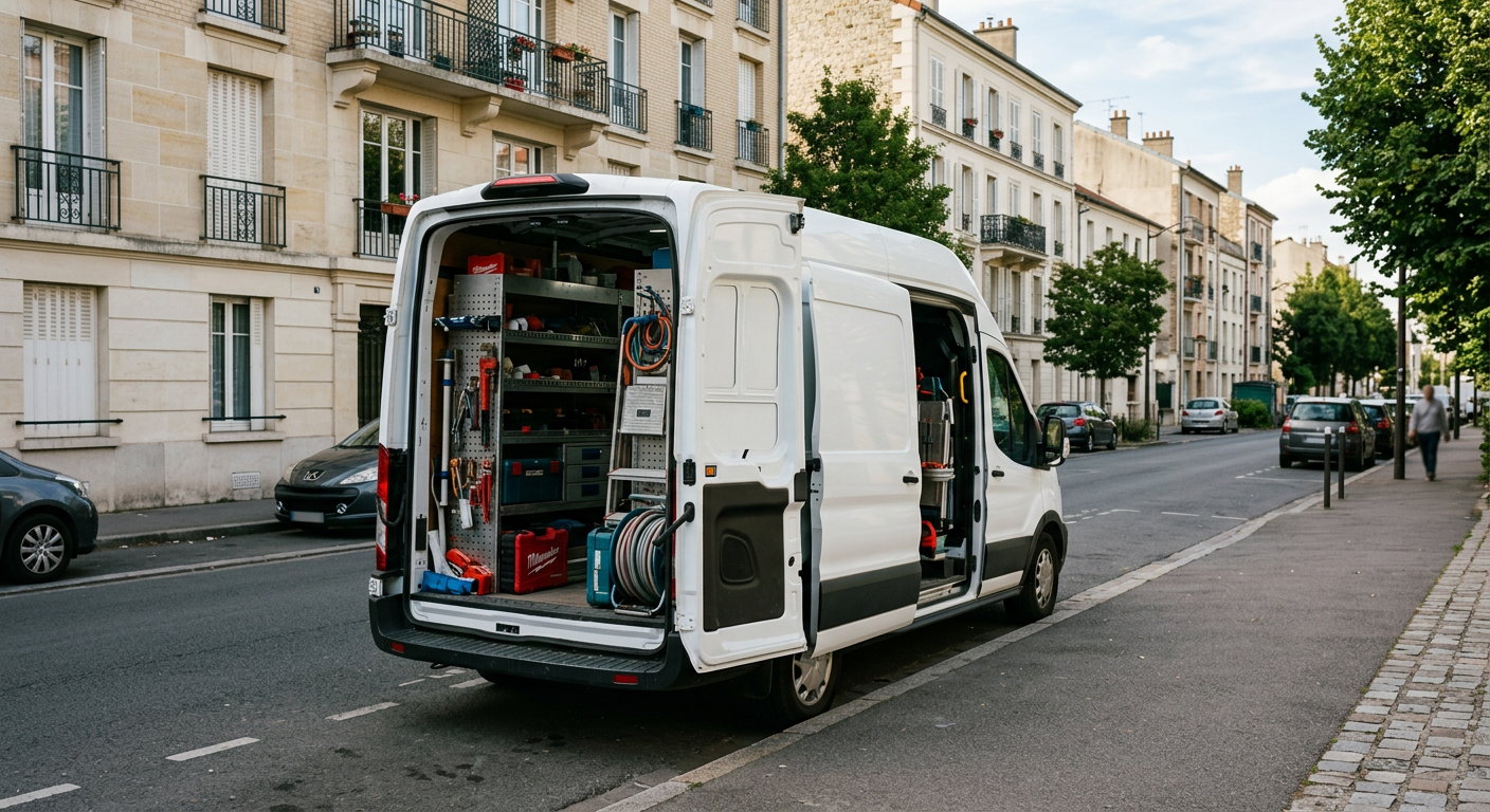 Camionnette plombier Allo Plombier Saint-Denis en intervention en Seine-Saint-Denis